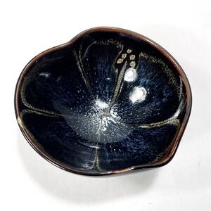 Nancy Maui Studio Art Pottery Blue Glaze Flower Hawaii Studio Small Bowl